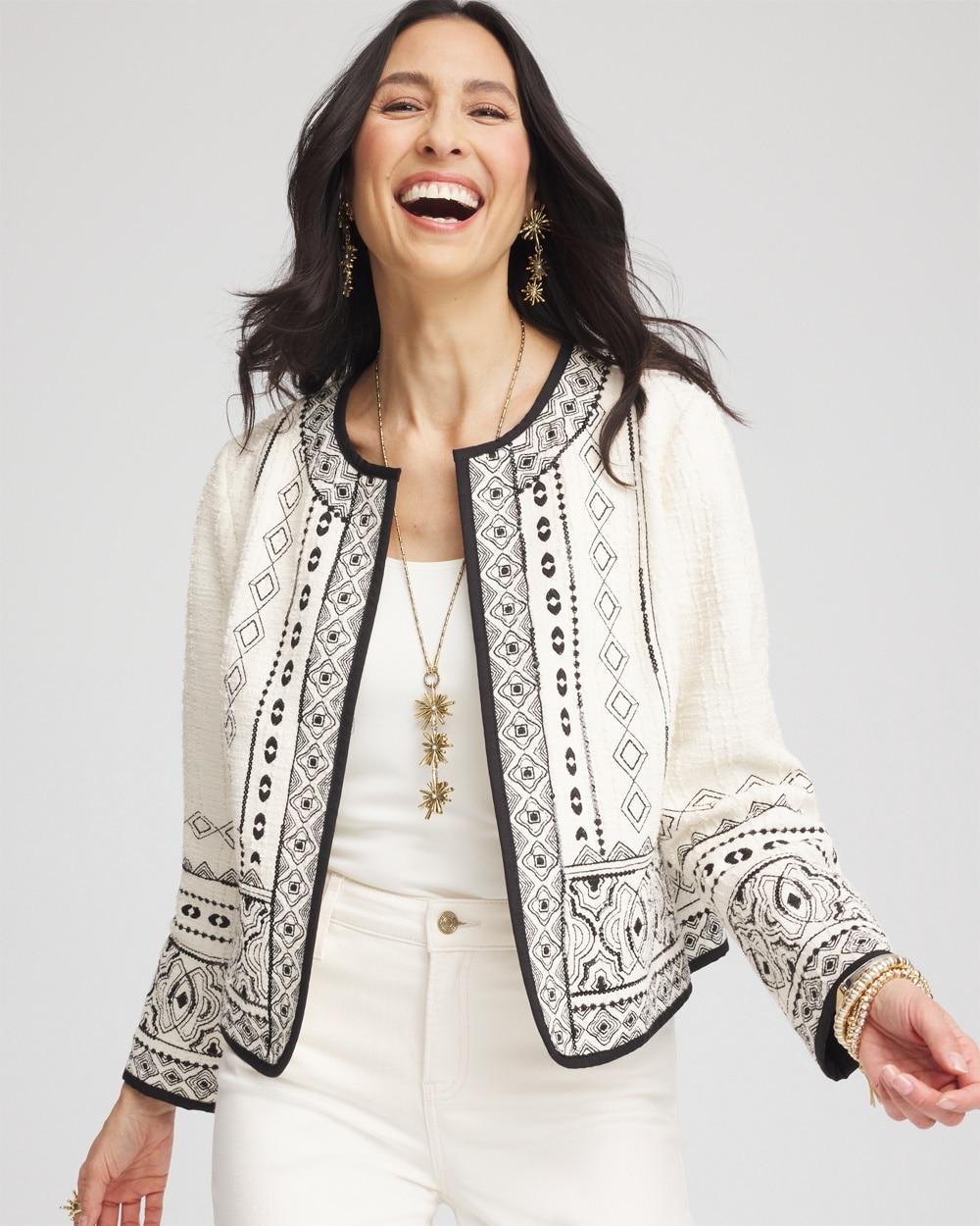 Embroidered Jacquard Tweed Jacket