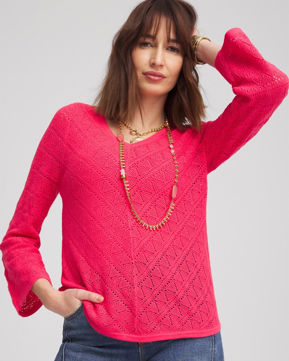 Cashmere-Blend Pointelle Pullover Sweater