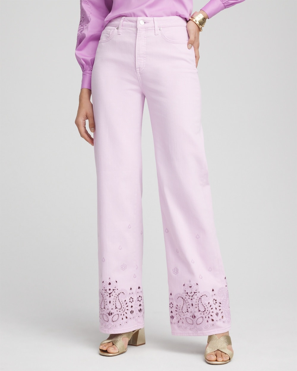 Lavender Eyelet High-Rise Jeans