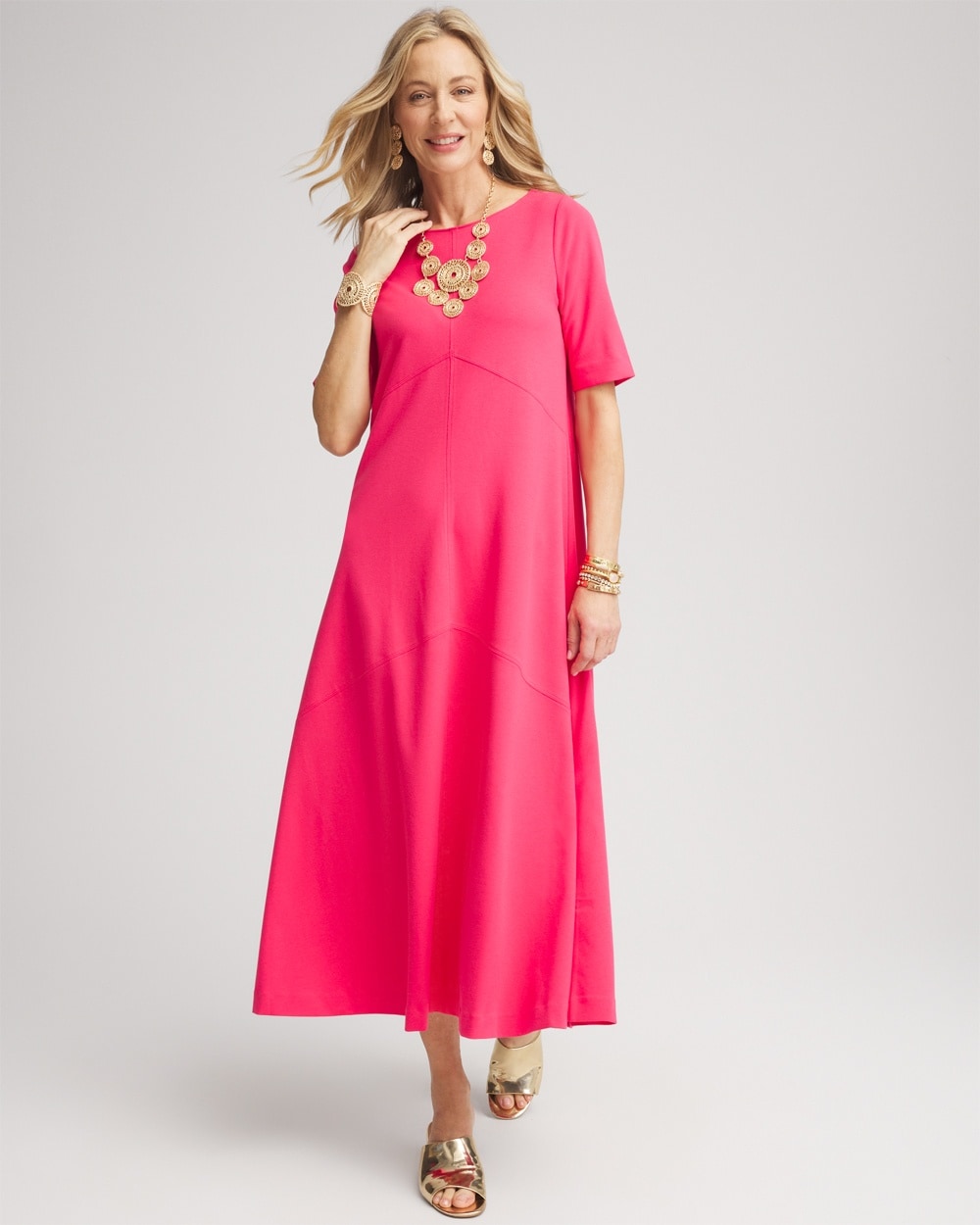 Elbow-Sleeved Maxi Dress