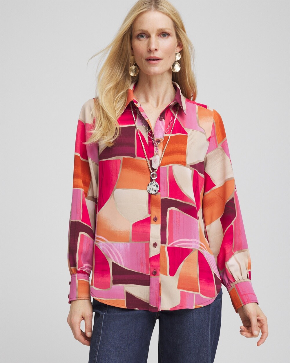 Faux Silk Sunset Collared Shirt