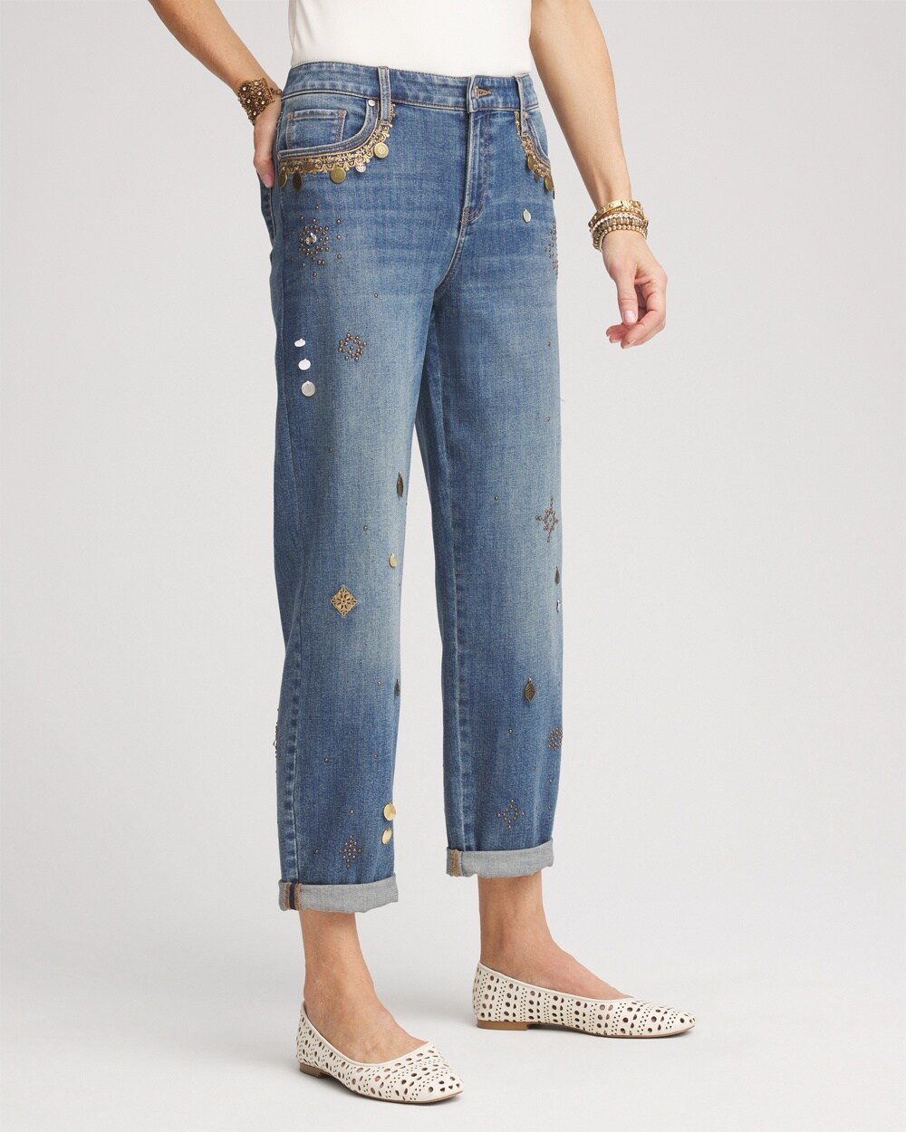 Petite Embellished Cropped Jeans