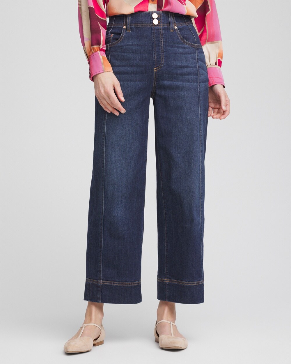 Pull-On Wide-Leg Cropped Jeans