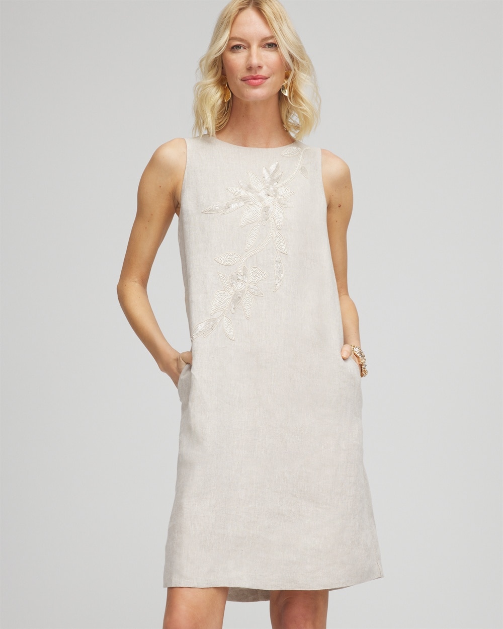 Linen Sleeveless Beaded Dress