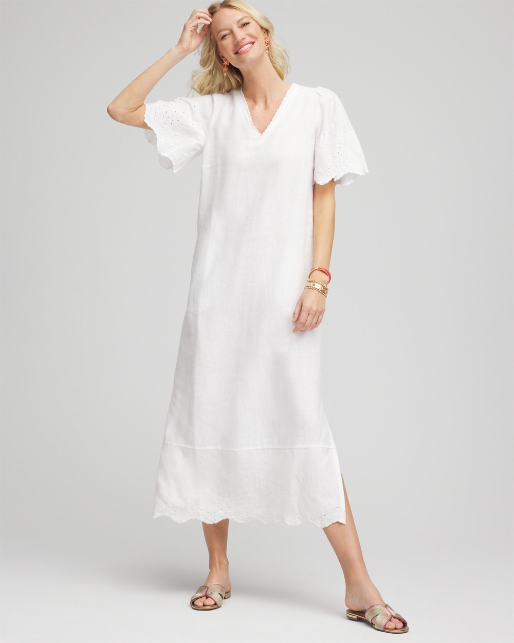 Linen V-Neck Cutout Maxi Dress