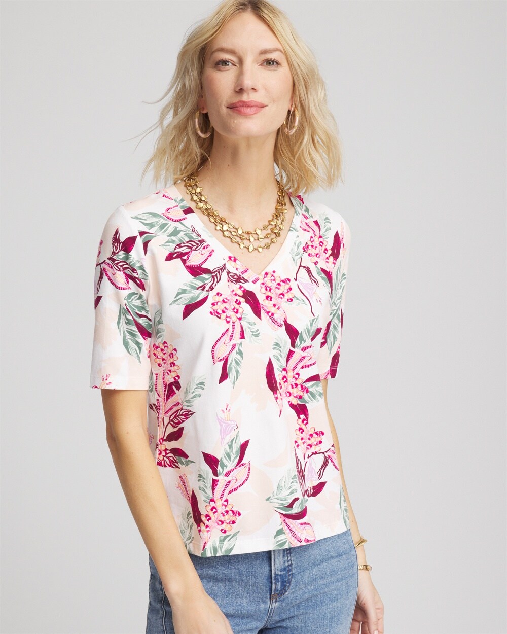 Floral Elbow-Sleeve Perfect Tee