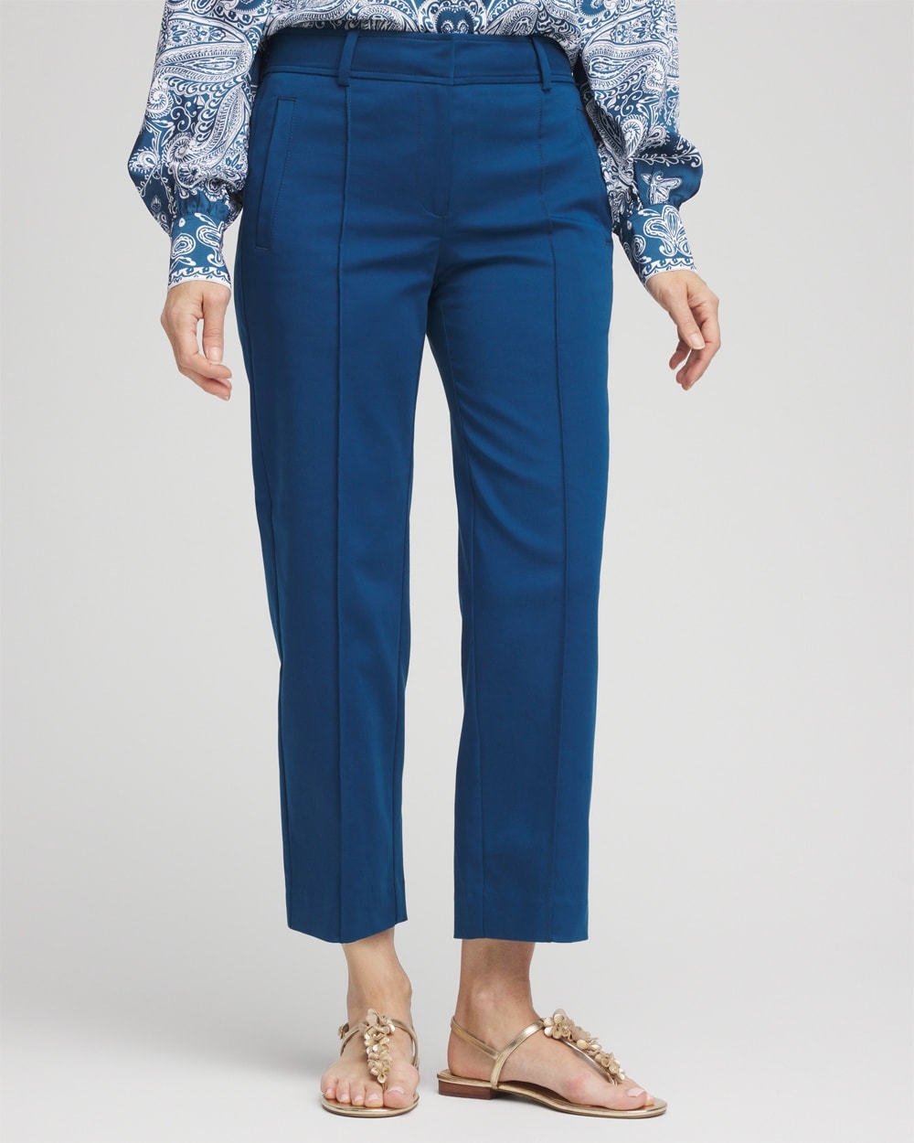 Sateen Straight-Leg Cropped Pants