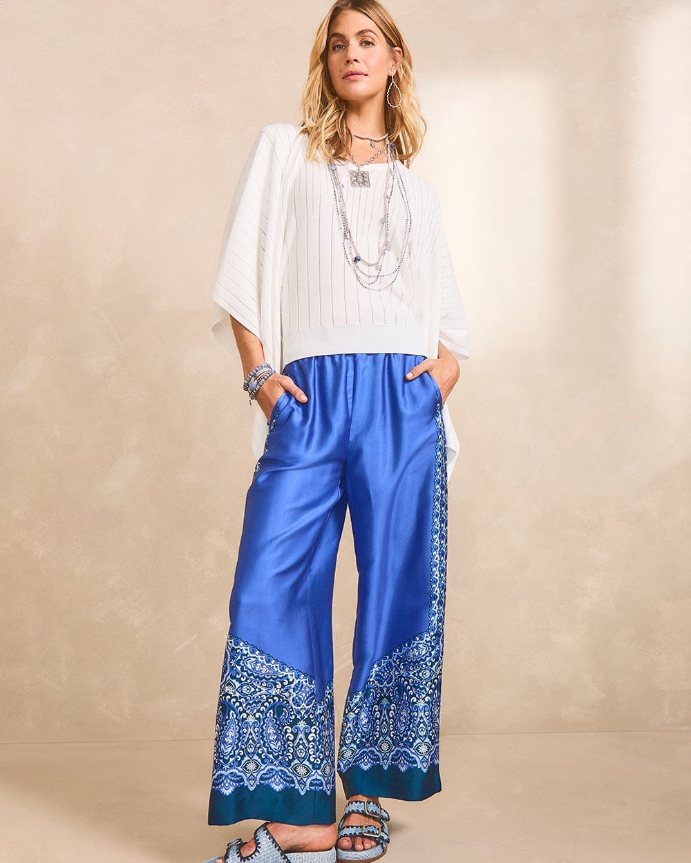 Pull-on Paisley Drawstring Cropped Pants