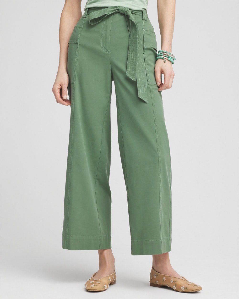 Belted Twill Utility Cropped Pants