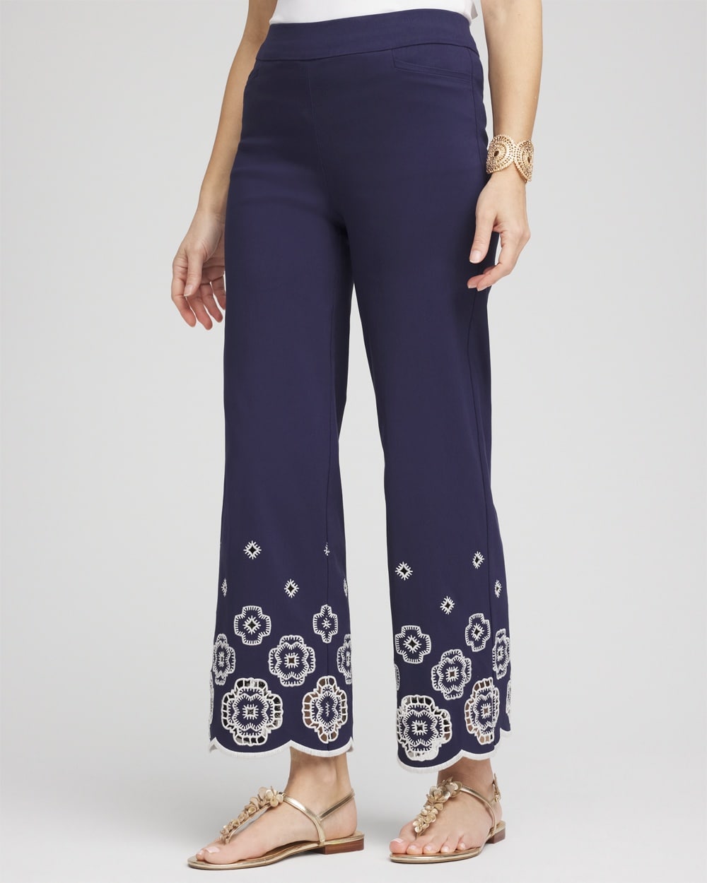 Brigitte\u2122 Embroidered Wide-Leg Cropped Pants