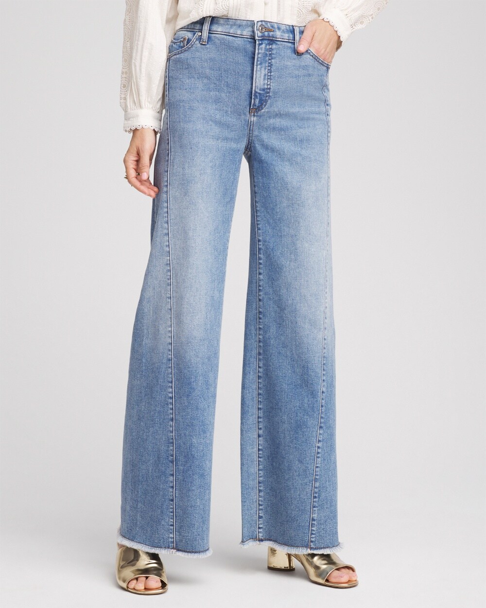 Petite High-Rise Wide-Leg Frayed Jeans