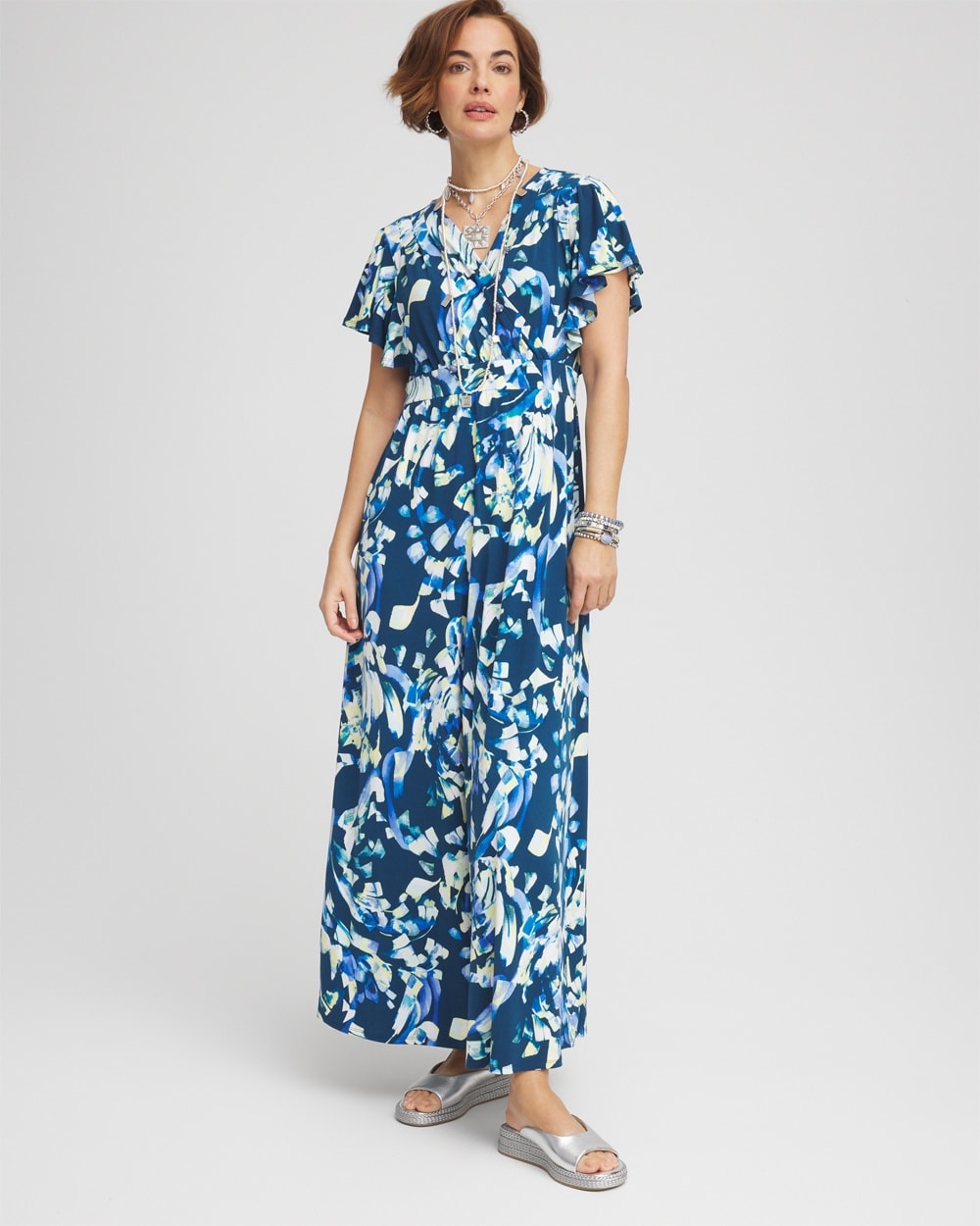 Flutter Sleeved Jersey Maxi Dress