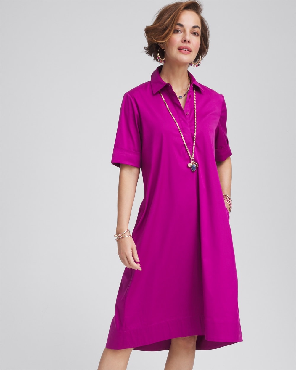 High-Low Hemmed Popover Shirtdress