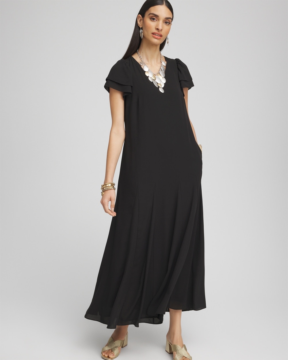 Crepe V-Neck Maxi Dress