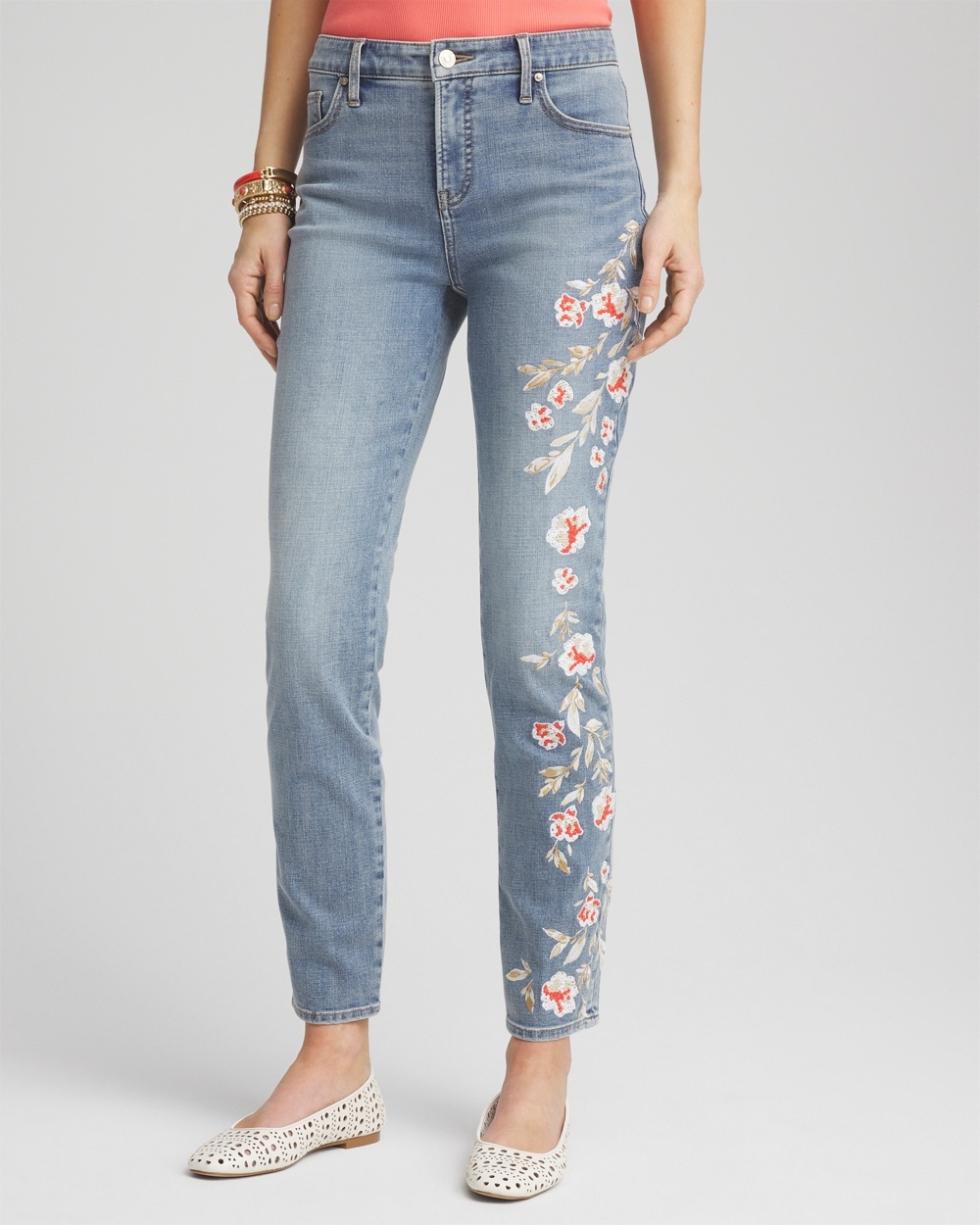 So Slimming\u00AE Embroidered Girlfriend Ankle Jeans