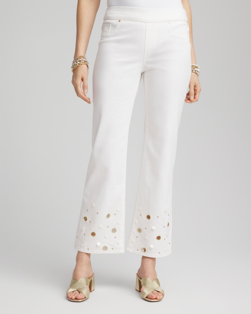 Pull-On Embellished Straight-Leg Cropped Jeans