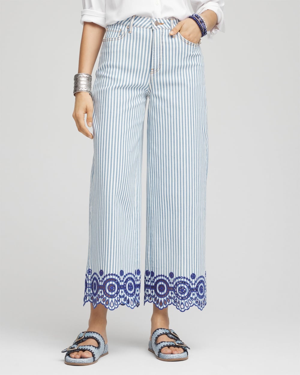 Eyelet High-Rise Wide Cropped Jeans