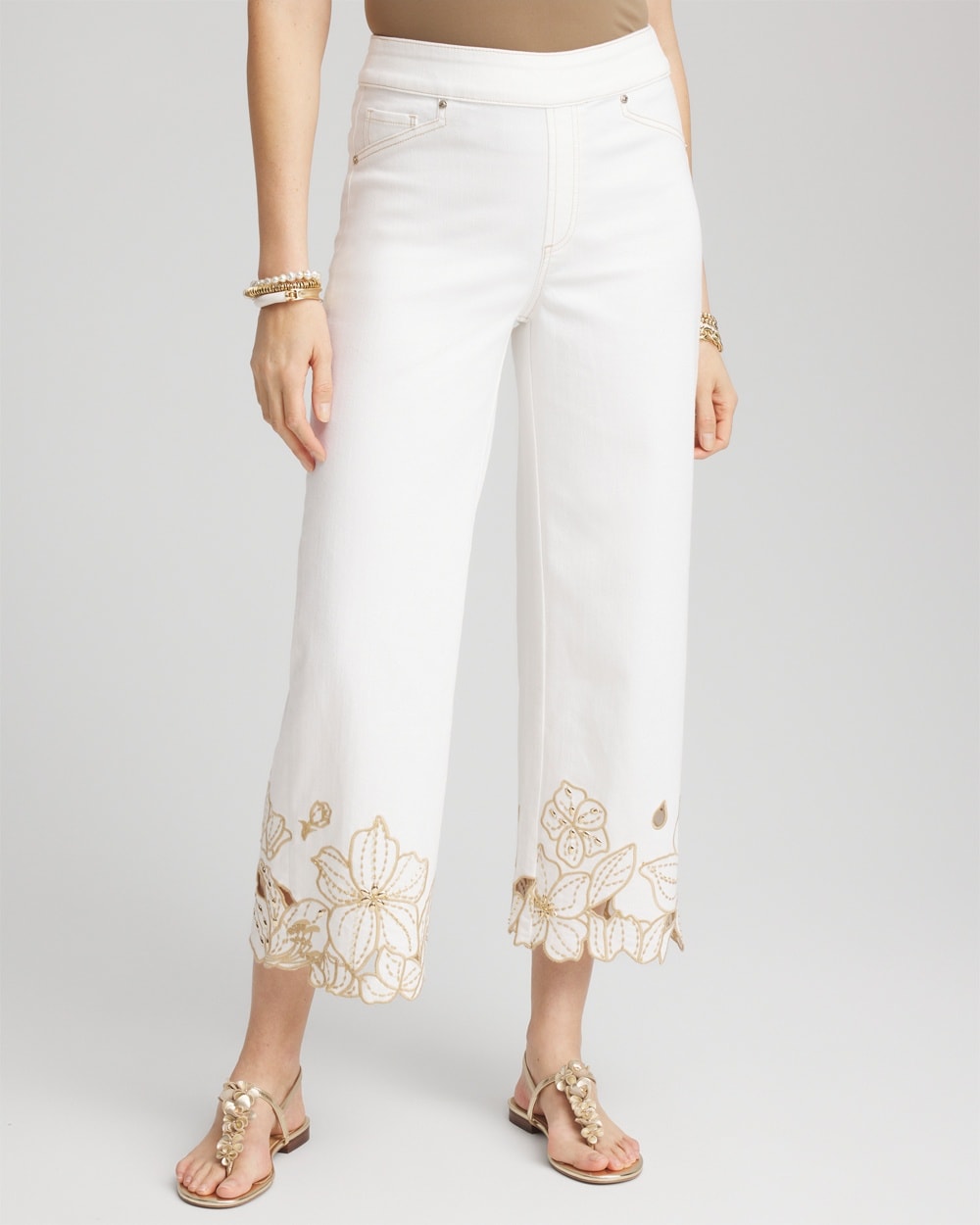 Pull-On Embellished Cropped Jeans