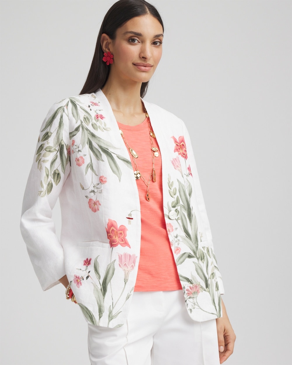 Floral Linen Non-Stretch Blazer