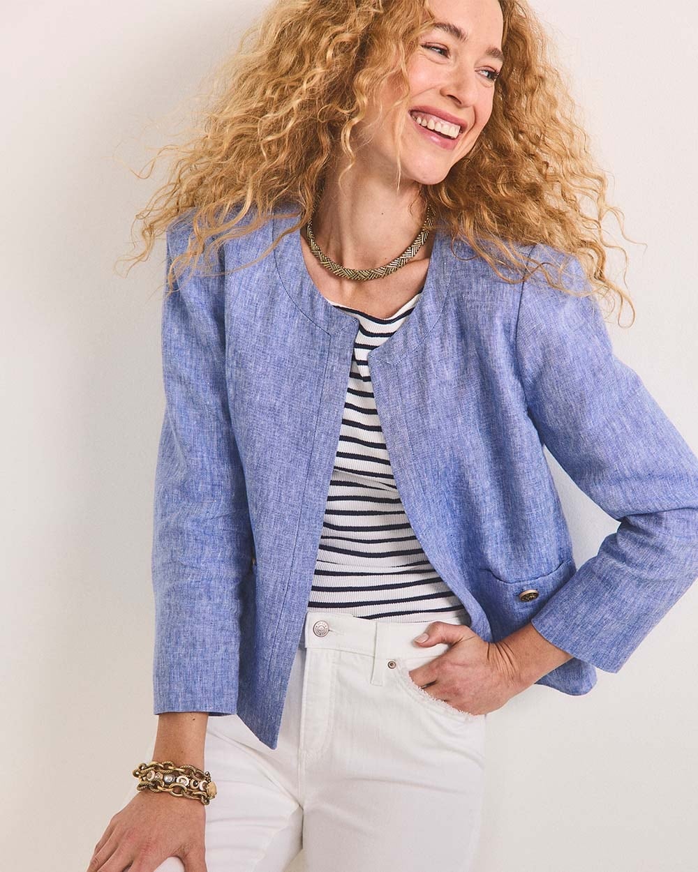 Collarless Linen Blazer