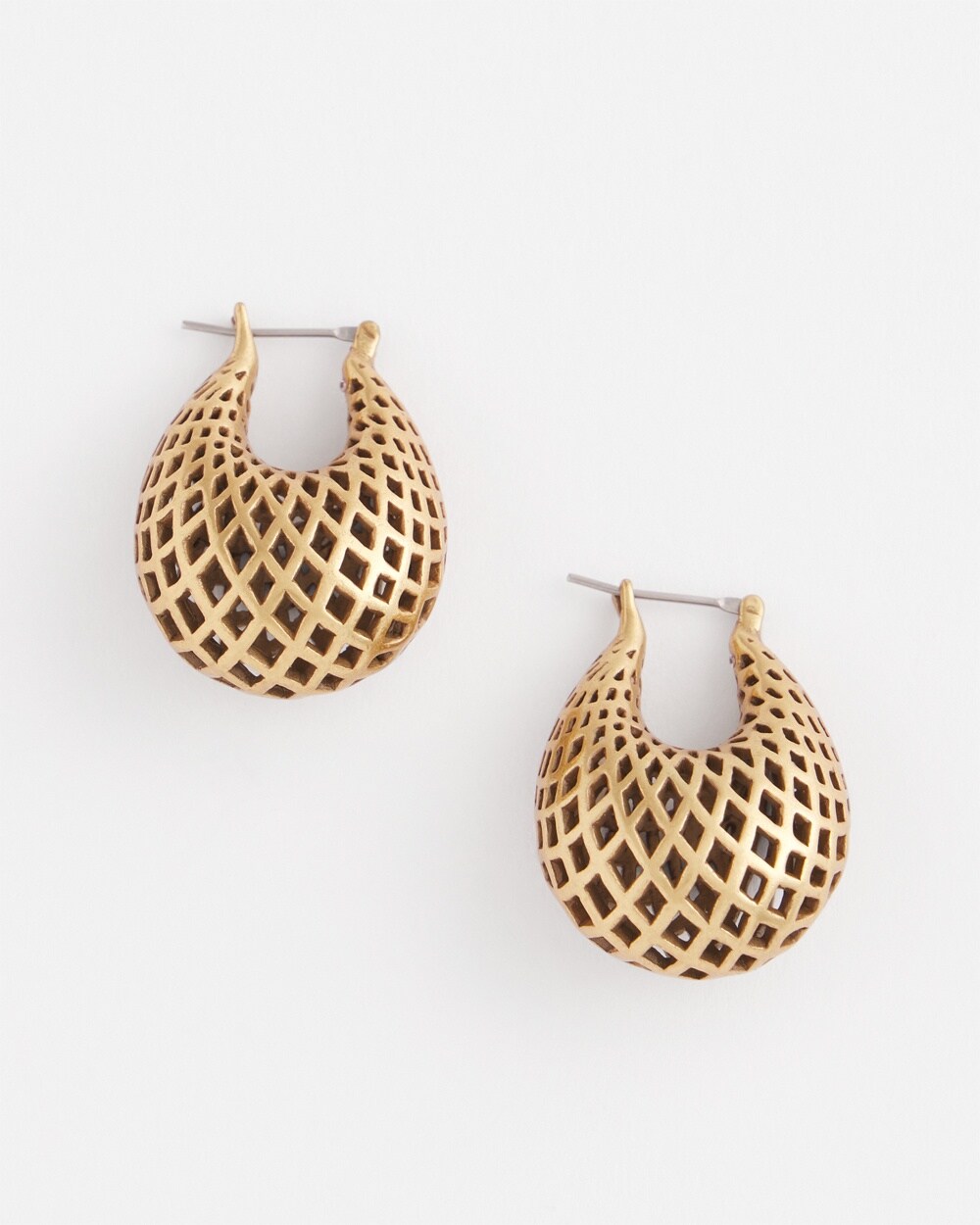 Gold Lattice Puff Hoop Earrings