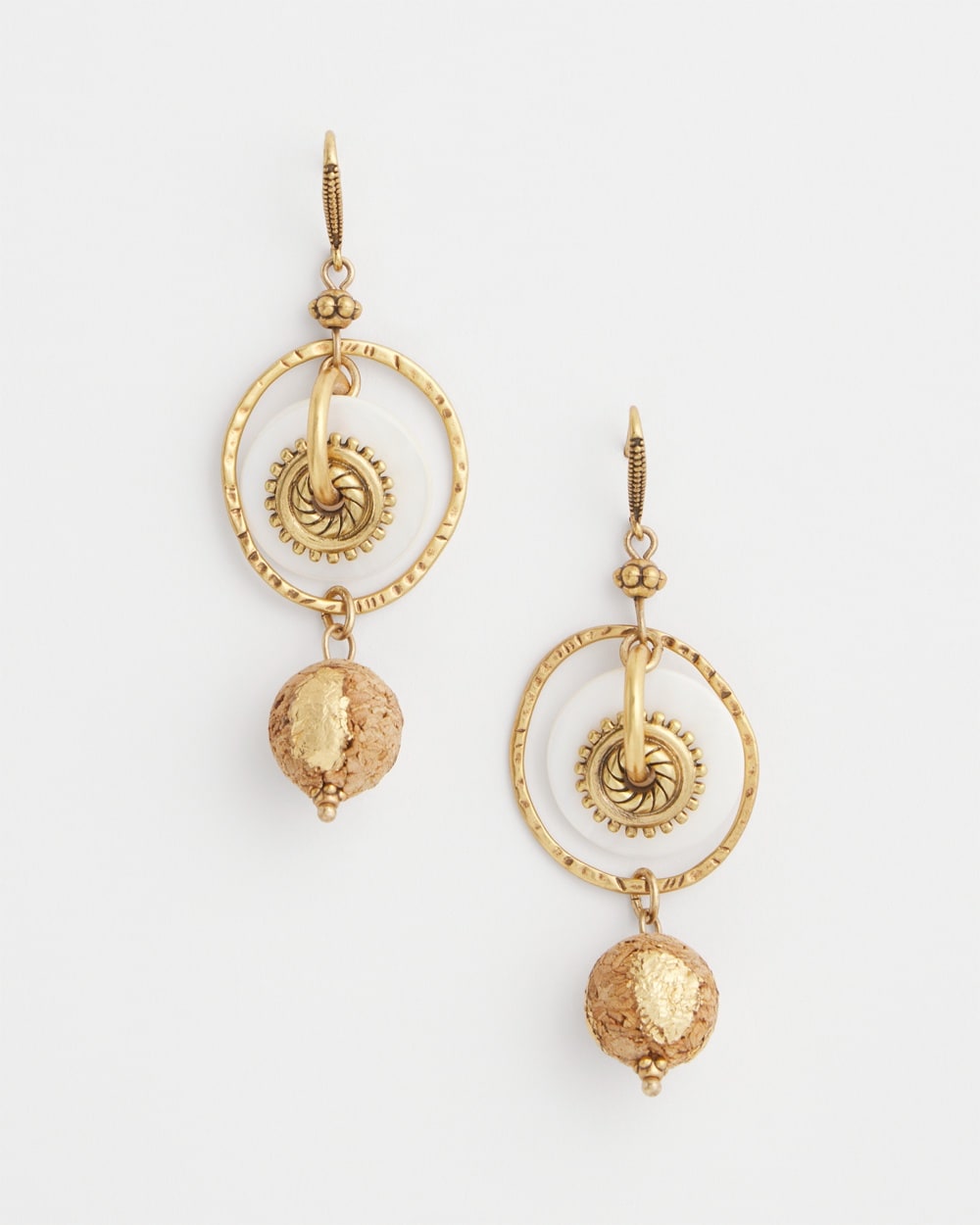 White & Gold Medallion Drop Earrings