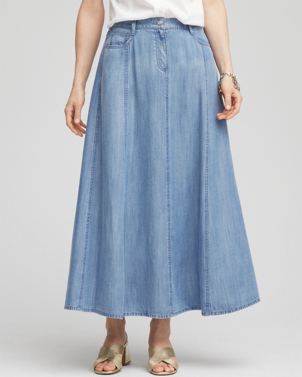 Tencel\u2122 Denim Pull-On Pleated Midi Skirt