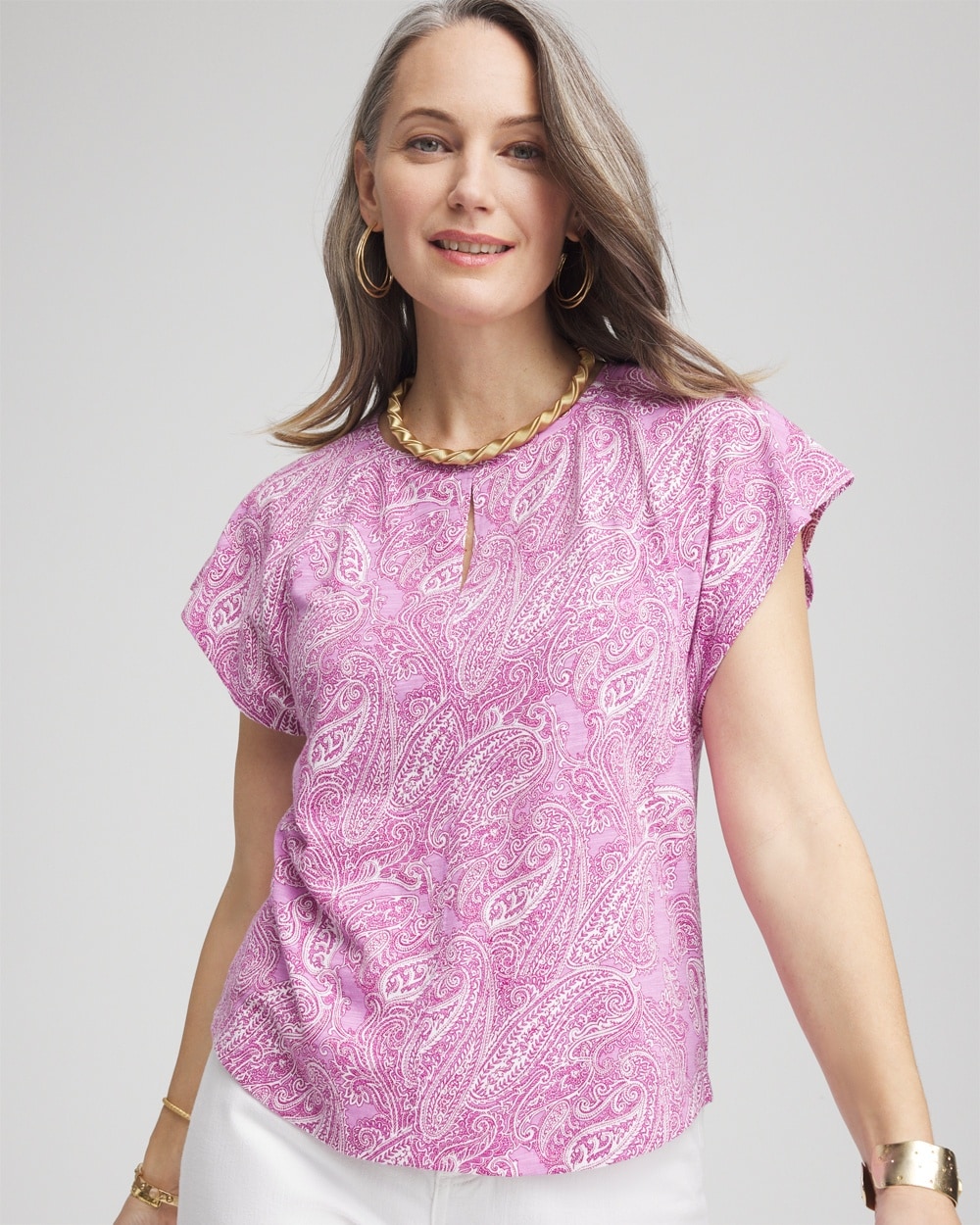 Paisley Slub Keyhole Neck Tee