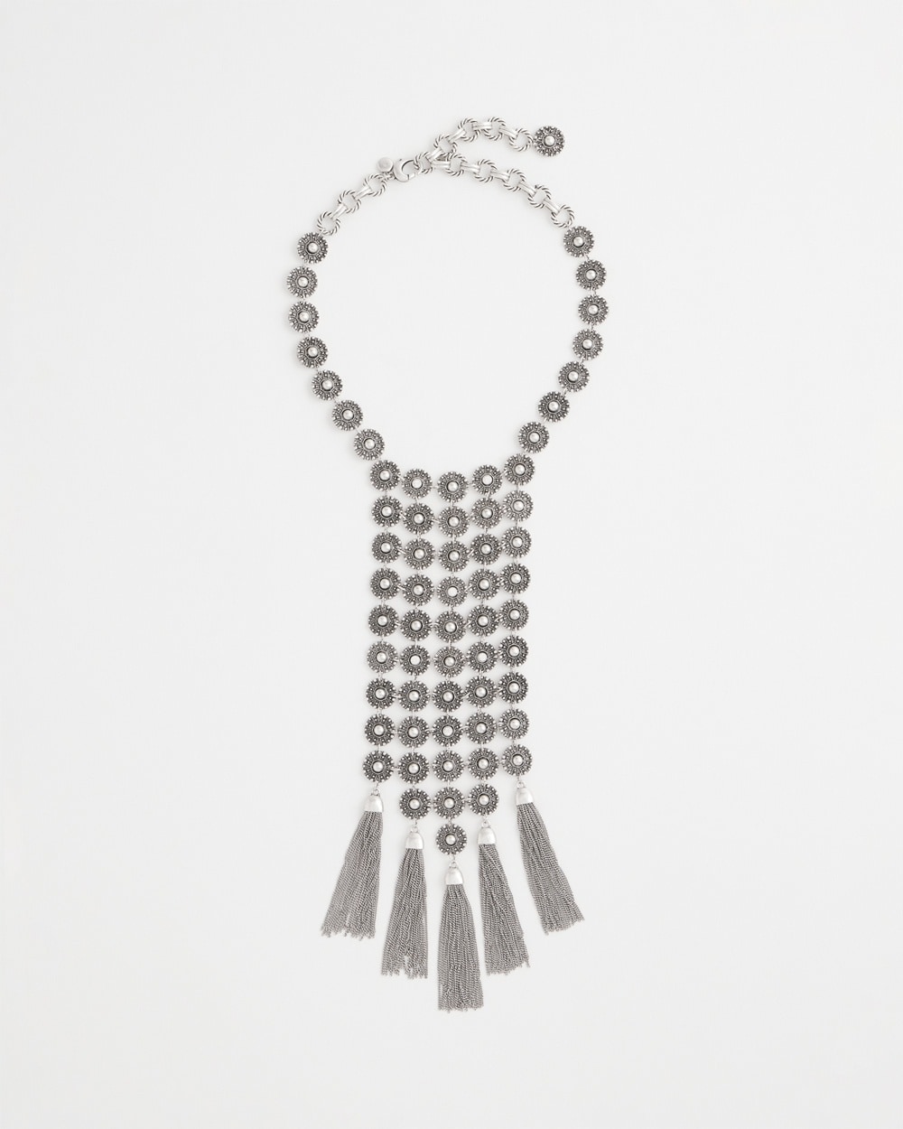 Silver Tone Tassel Statement Necklace