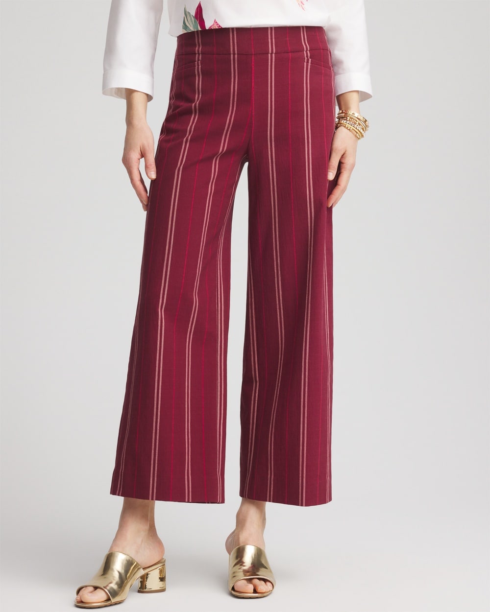 Brigitte\u2122 Striped Slub Wide-Leg Cropped Pants