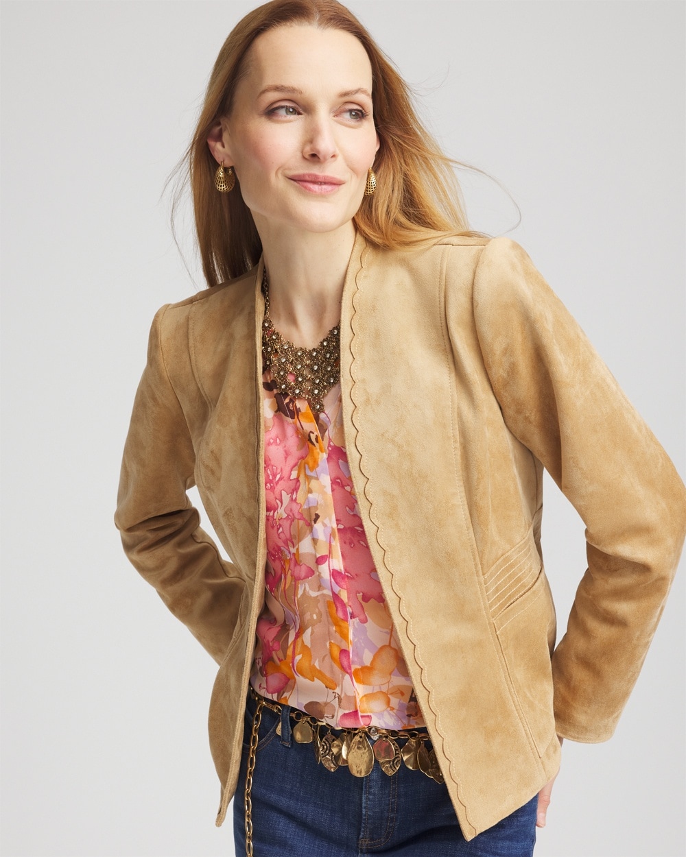 Faux Suede Peplum Jacket