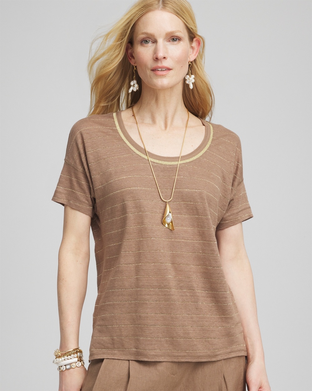 Striped Sweater Trim Linen Tee