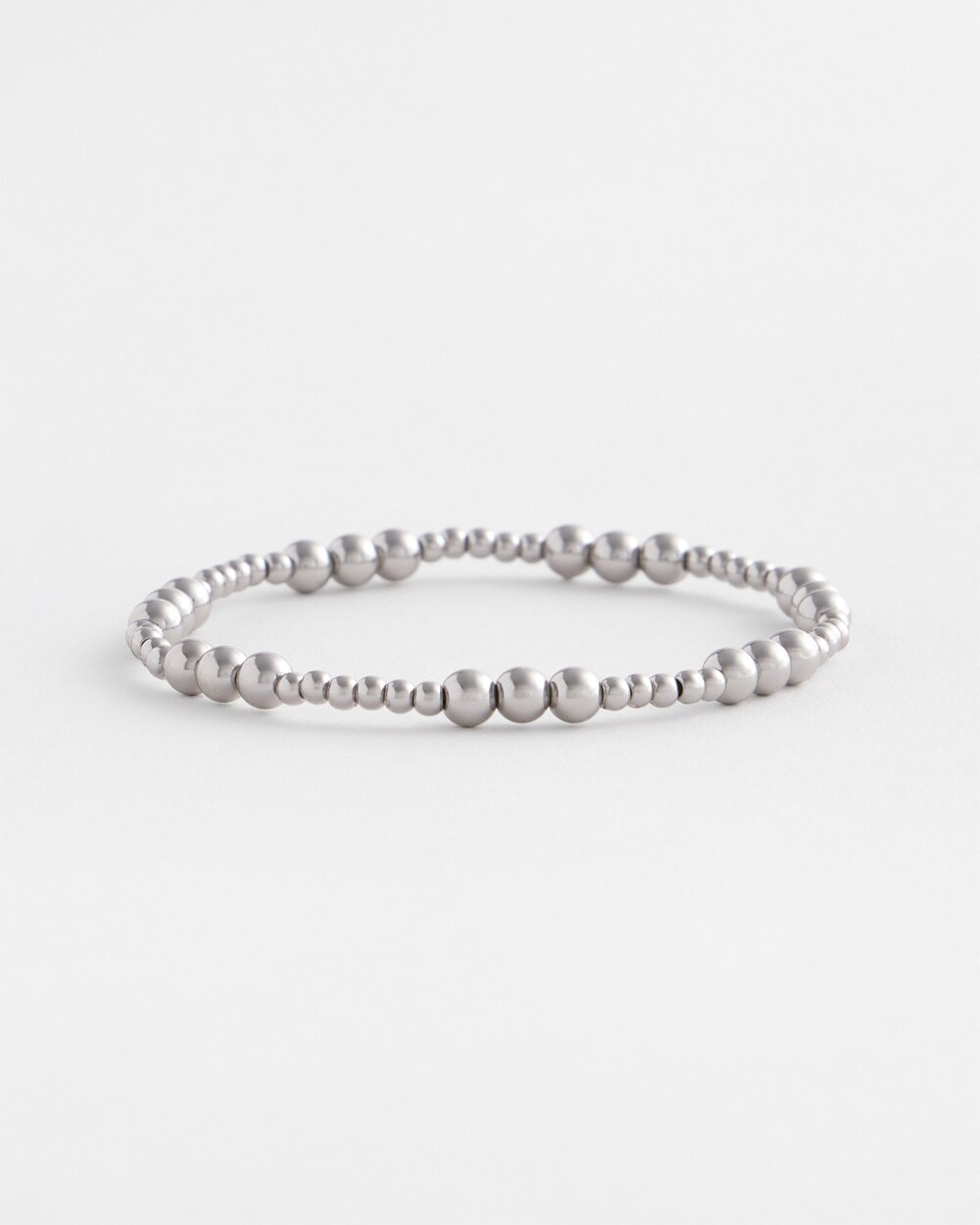 Silver-tone Small Bead Stretch Bracelet