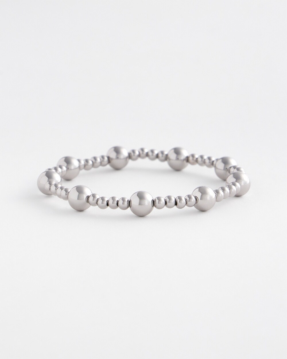 Silver-tone Medium Bead Stretch Bracelet