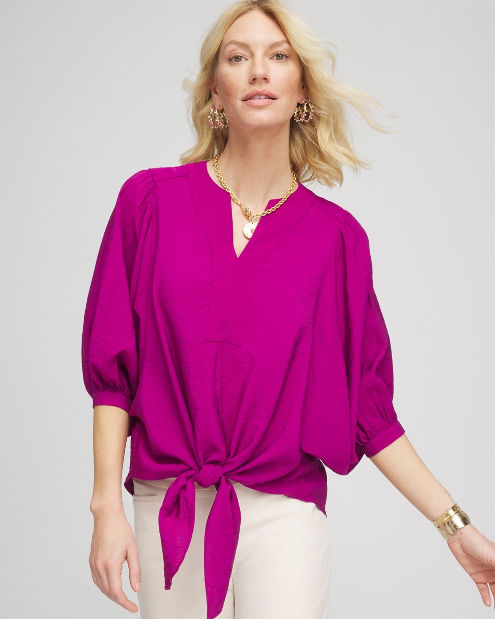 Satin Tie-Front Blouse