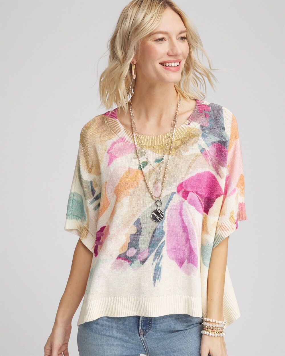 Crewneck Floral Poncho