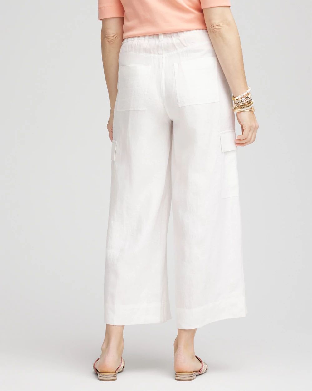 Linen Cargo Wide-Leg Cropped Pants