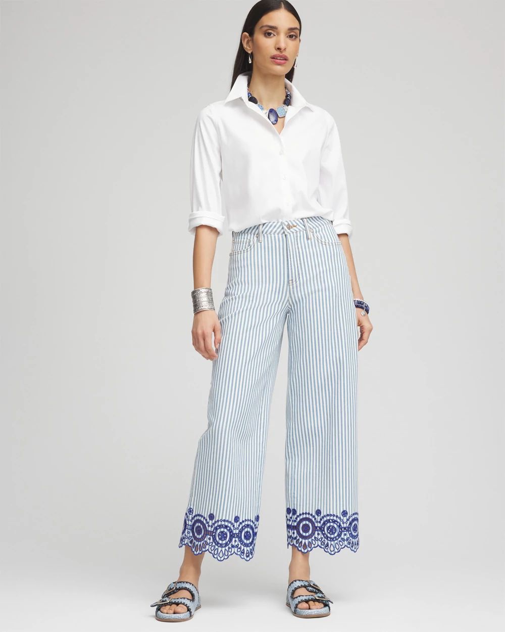 Petite Eyelet High-Rise Wide Cropped Jeans