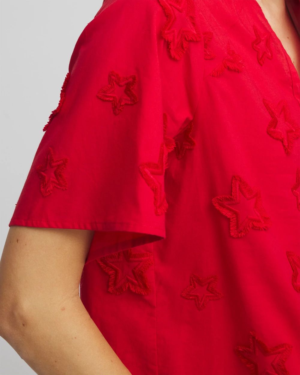 Embroidered Star Split Neck Blouse