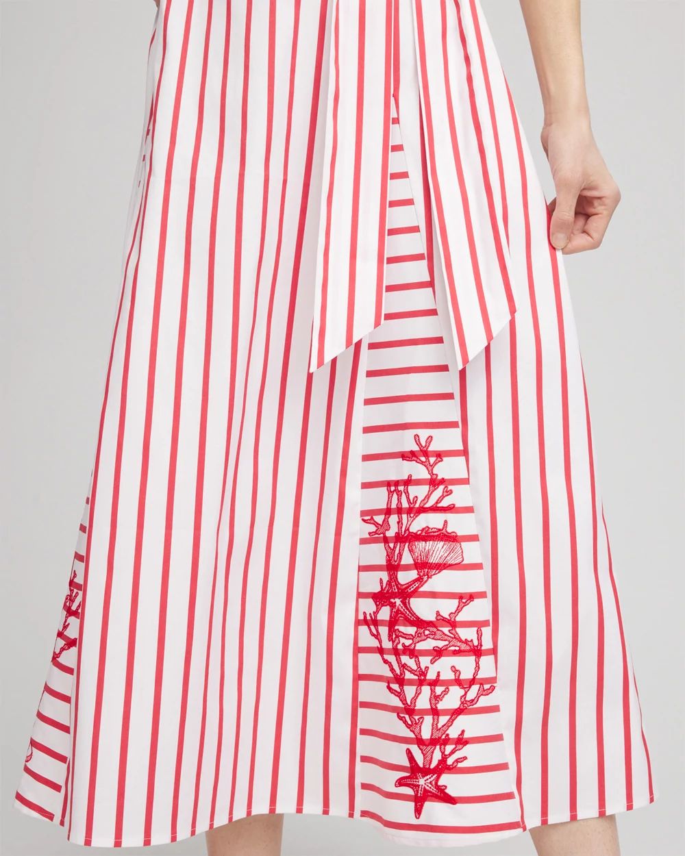 Petite Embroidered Godet Striped Maxi Dress