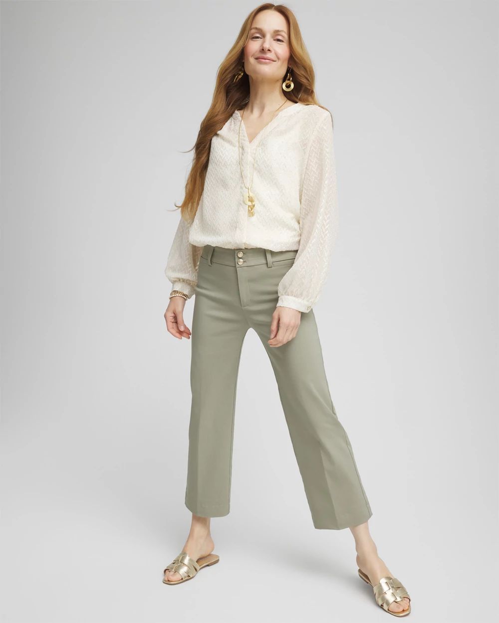 Trapunto Straight Leg Cropped Pants