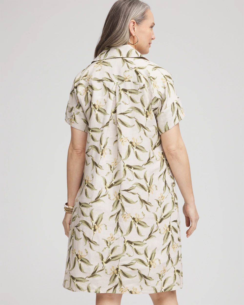 Leaf Print Linen Shirtdress