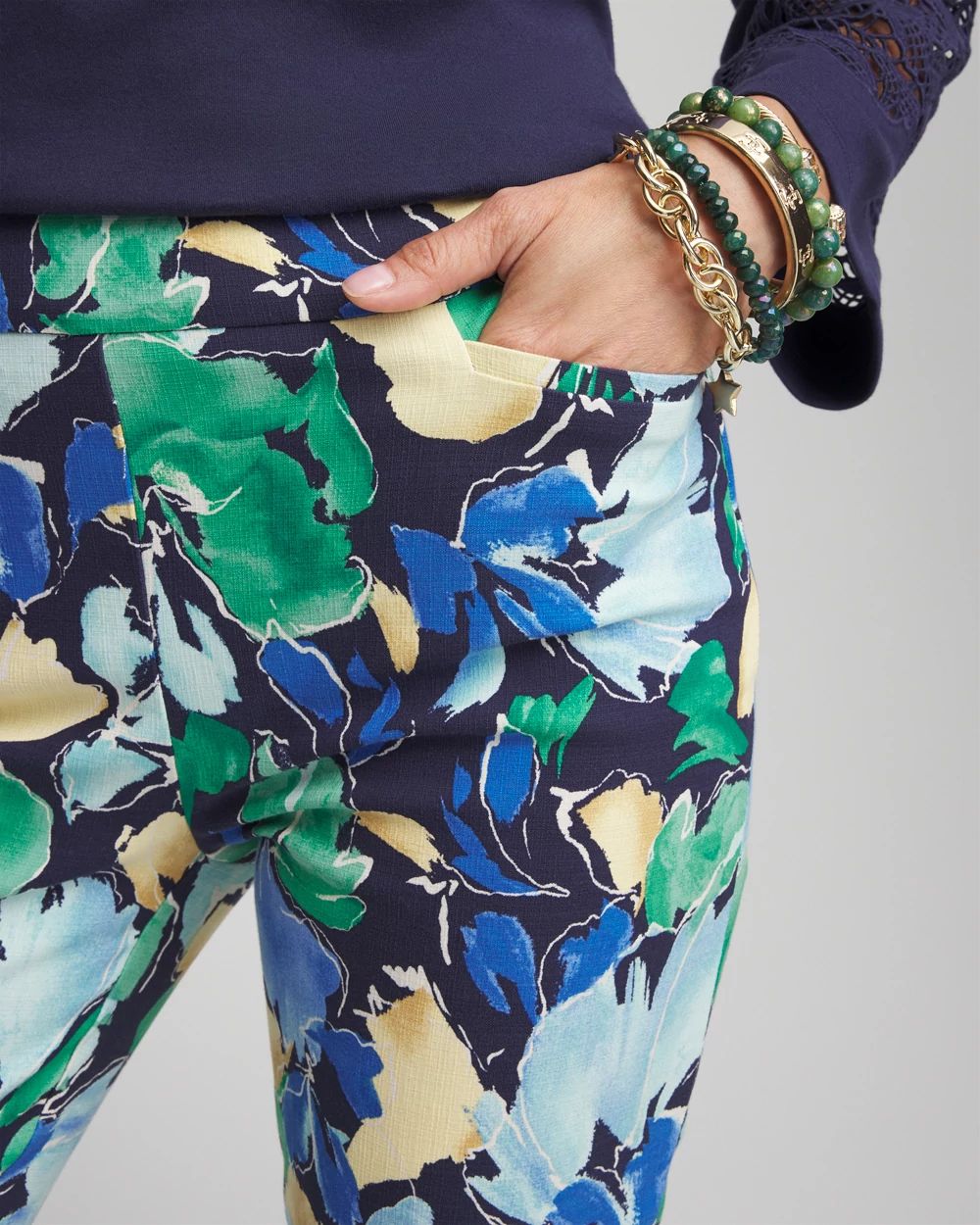 Brigitte™ Slub Floral Slim Ankle Pants