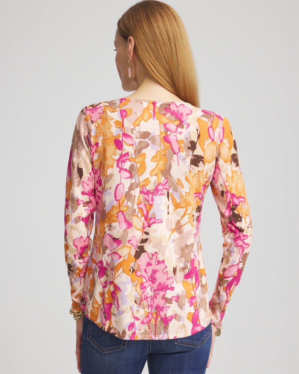 Floral Long Sleeve V-Neck Pullover Sweater