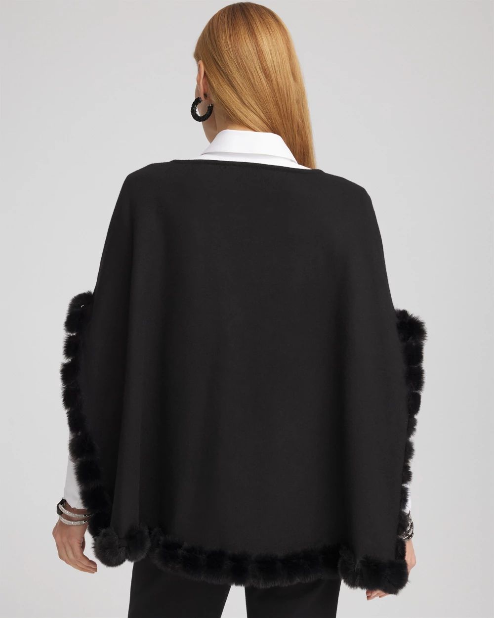 Faux Fur Trim Cashmere Blend Poncho