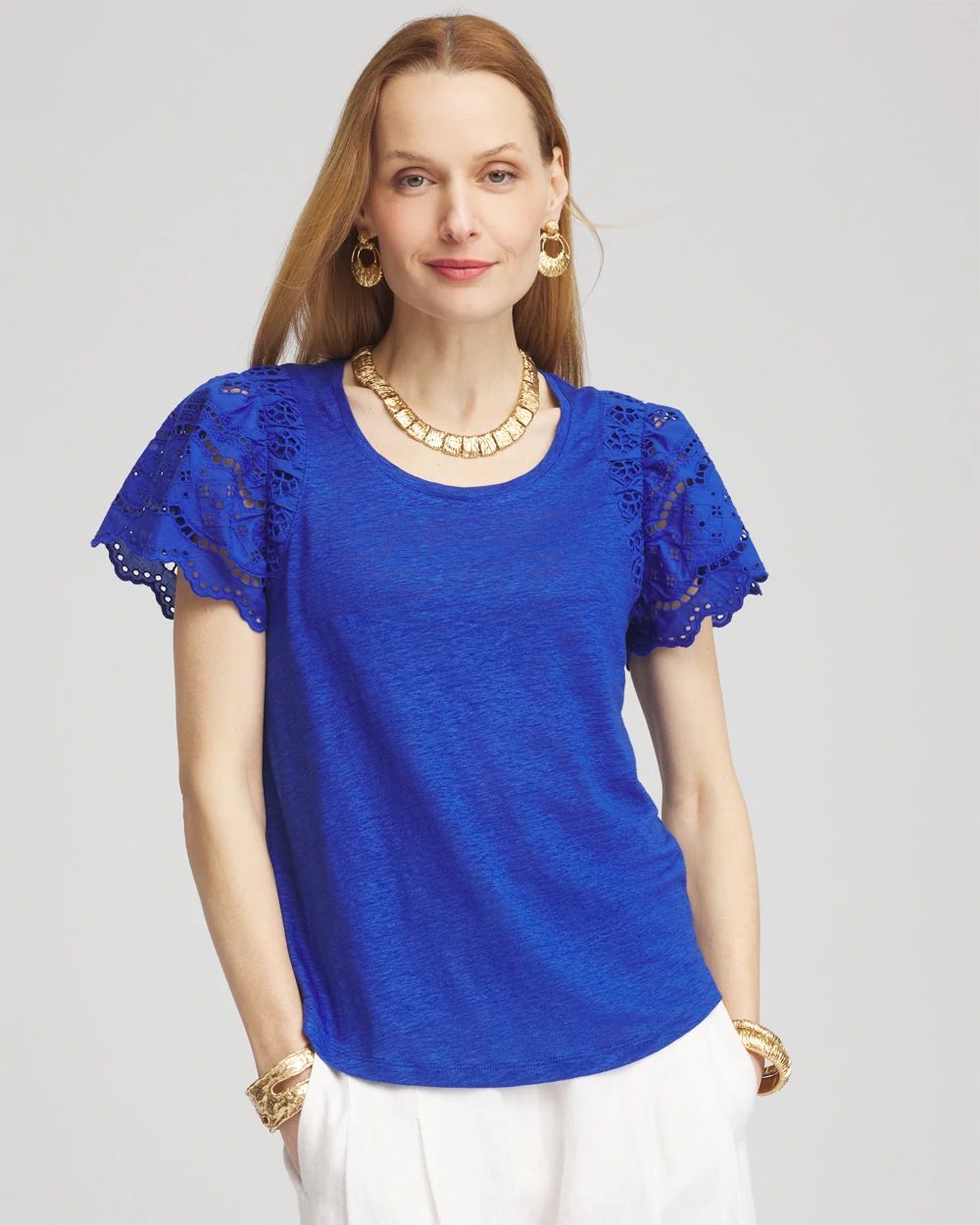 Linen Embroidered Lace Tee