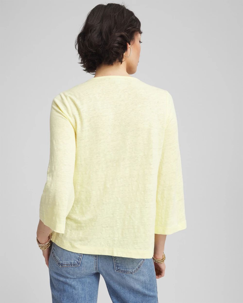 Pintuck Linen Notched-Neck Tee