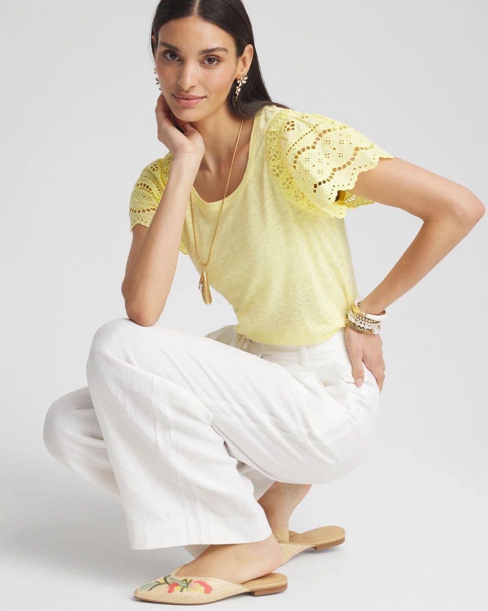 Linen Embroidered Lace Tee