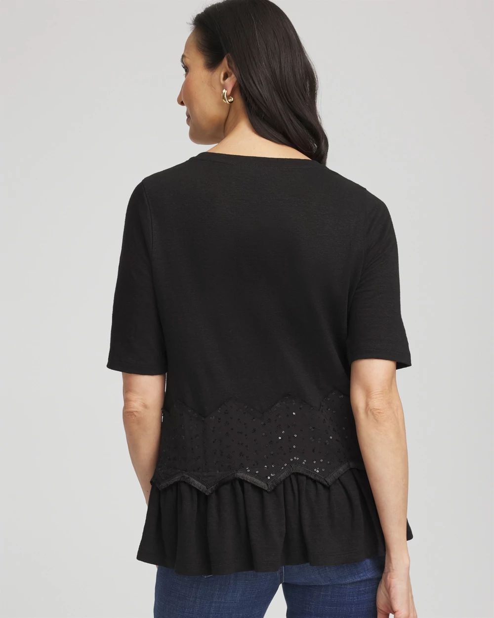 Chevron Sequin Peplum Linen Tee