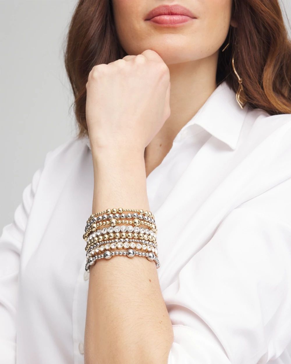 Gold-tone Medium Bead Stretch Bracelet